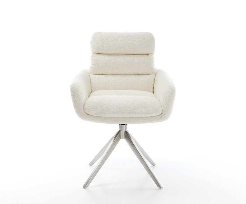 Dining Chair Abelia Bouclé White Cross Base 360° Swivel Silver