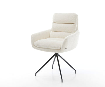Dining Chair Abelia Bouclé White Cross Conical Base Black 180° Swivel