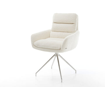 Dining Chair Abelia Bouclé White Cross Conical Base Silver 180° Swivel