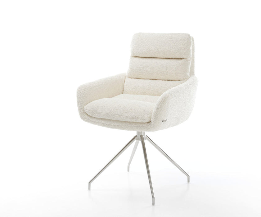 Dining Chair Abelia Bouclé White Cross Conical Base Silver 180° Swivel