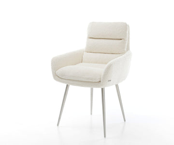 Dining Chair Abelia Bouclé White 4 Legs Base Silver
