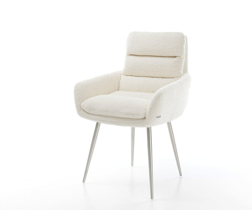 Dining Chair Abelia Bouclé White 4 Legs Base Silver
