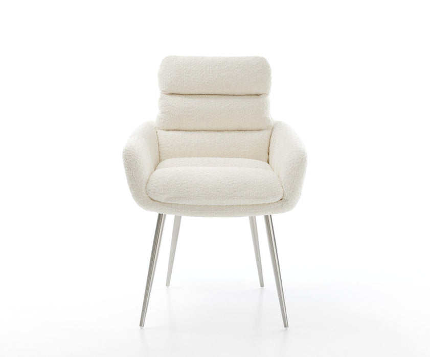Dining Chair Abelia Bouclé White 4 Legs Base Silver