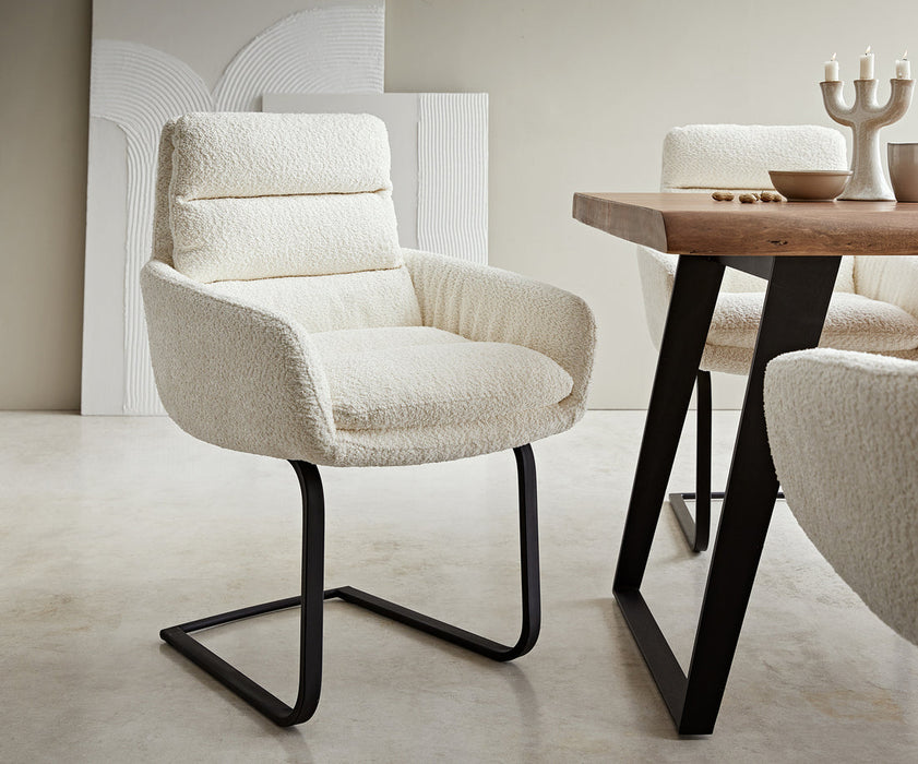 Dining Chair Abelia Bouclé White Cantilever Flat Base Black