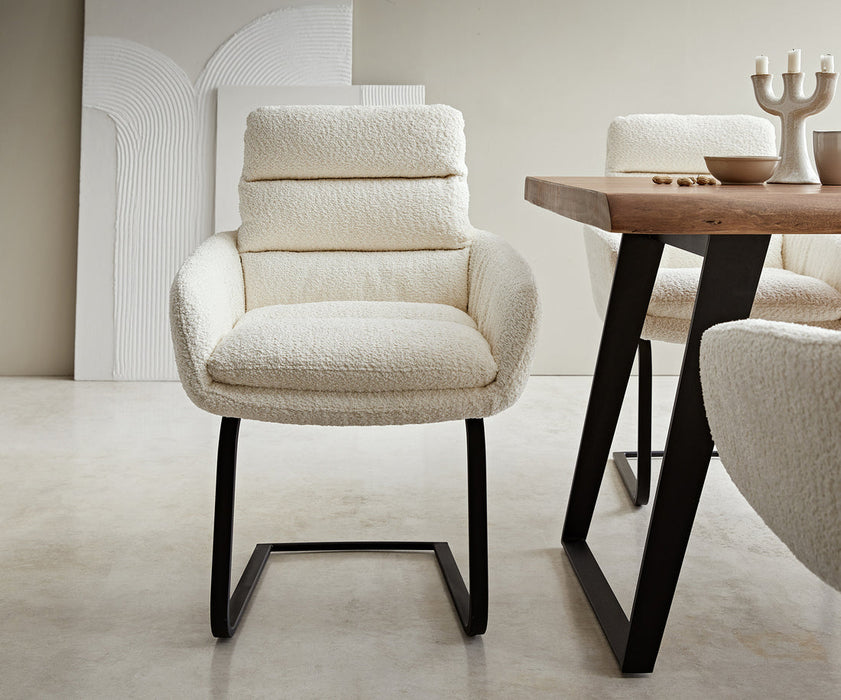 Dining Chair Abelia Bouclé White Cantilever Flat Base Black