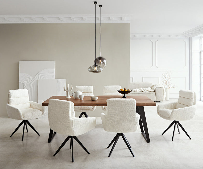 Dining Chair Abelia Bouclé White Cross Angular Base Black 180° Swivel