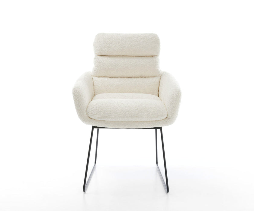Dining Chair Abelia Bouclé White Sled Base Black