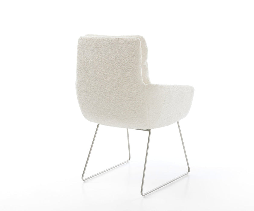 Dining Chair Abelia Bouclé White Sled Base Silver