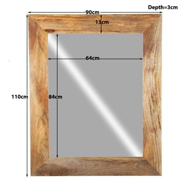 Light Mango Wood 90cm Large Mirror - In Stock