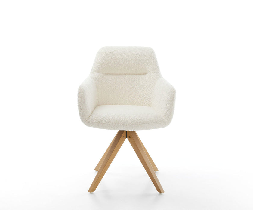 Dining Chair Pejo Bouclé White Cross Angular Base Wooden 180° Swivel Pocket Springs