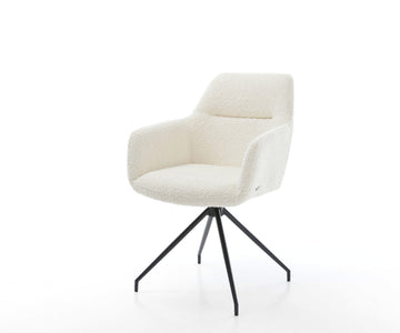 Dining Chair Pejo Bouclé White Cross Conical Base Black 180° Swivel Pocket Springs