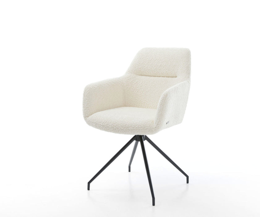 Dining Chair Pejo Bouclé White Cross Conical Base Black 180° Swivel Pocket Springs