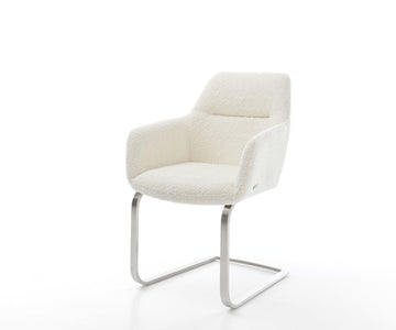 Dining Chair Pejo Bouclé White Cantilever Flat Base Silver Pocket Springs