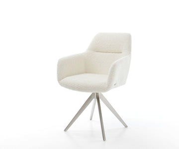 Dining Chair Pejo Bouclé White Cross Angular Base Silver 180° Swivel Pocket Springs