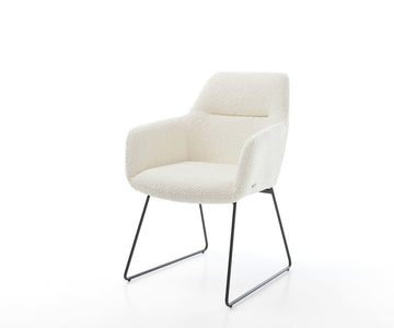 Dining Chair Pejo Bouclé White Sled Base Black Pocket Springs