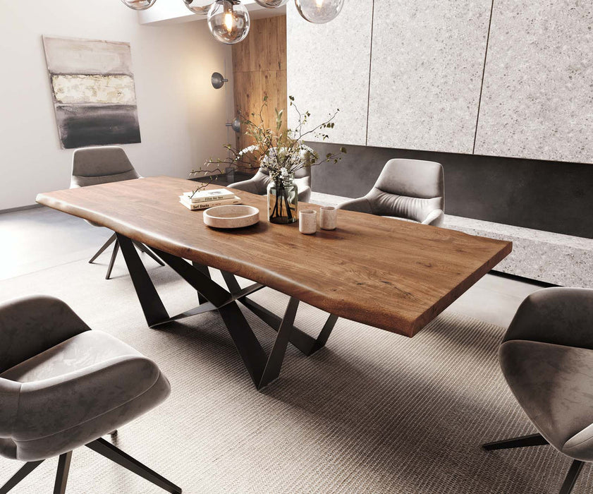 Dining Table Olympus Live Edge 260cm Acacia Wood Brown Spider Frame Black 55mm Top