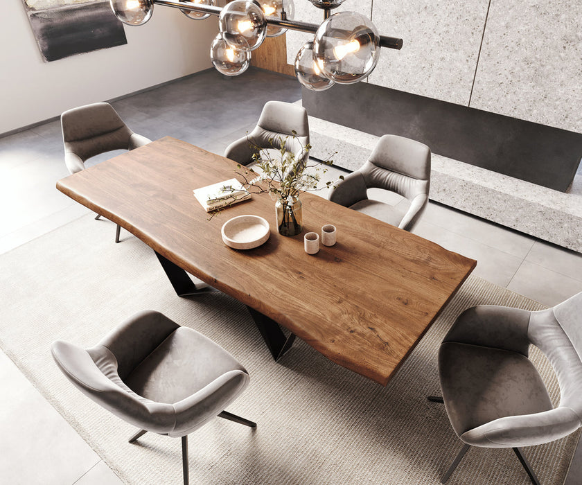Dining Table Olympus Live Edge 260cm Acacia Wood Brown Spider Frame Black 55mm Top