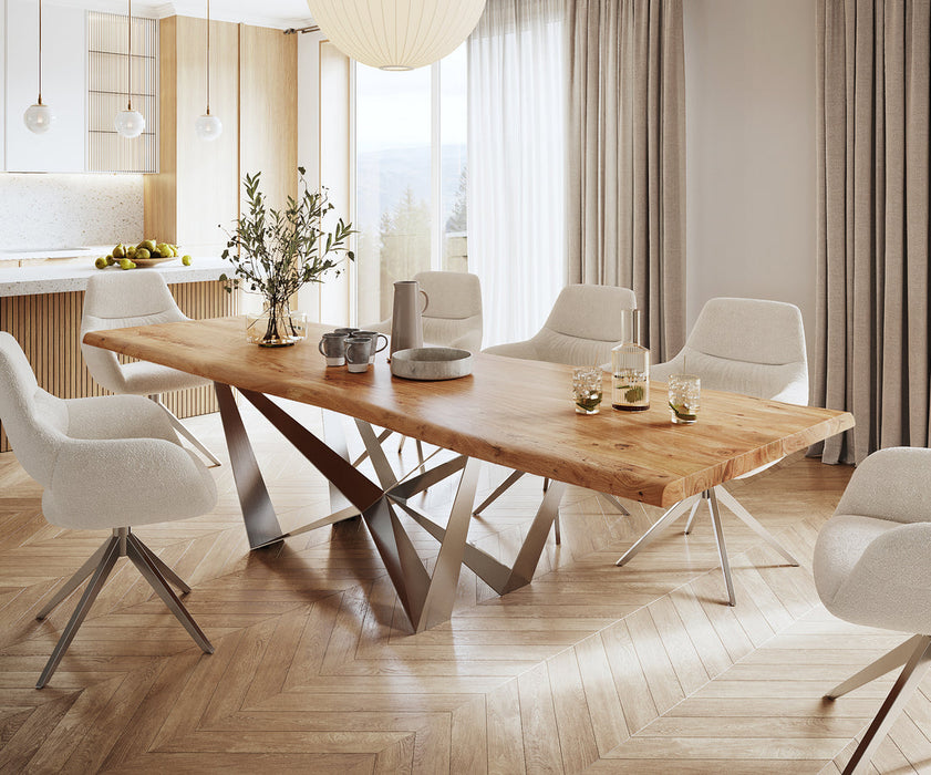 Dining Table Olympus Live Edge 300cm Acacia Wood Natural Spider Frame Steel 55mm Top
