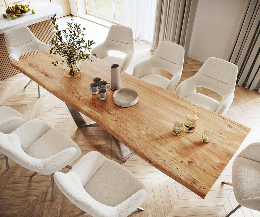 Dining Table Olympus Live Edge 300cm Acacia Wood Natural Spider Frame Steel 55mm Top