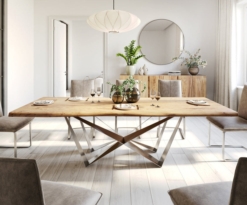 Dining Table Olympus Live Edge 240cm Acacia Wood Natural Spider Frame Steel 35mm Top