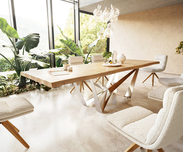 Dining Table Olympus Live Edge 300cm Oak Wood Natural Spider Frame Steel 50mm Top