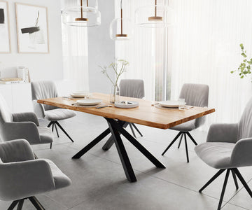 Dining Table Olympus Live Edge 200cm Acacia Wood Natural Cross Frame Black 35mm Top