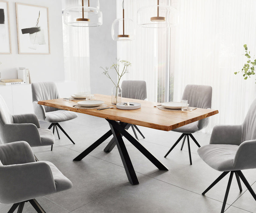Dining Table Olympus Live Edge 200cm Acacia Wood Natural Cross Frame Black 35mm Top