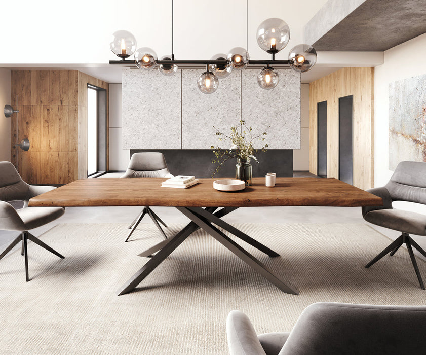 Dining Table Olympus Live Edge 260cm Acacia Wood Brown Cross Frame Black 55mm Top
