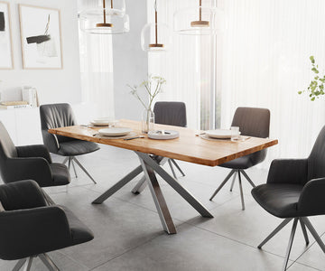 Dining Table Olympus Live Edge 200cm Acacia Wood Natural Cross Frame Steel 35mm Top