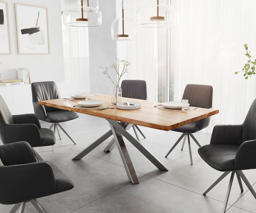 Dining Table Olympus Live Edge 200cm Acacia Wood Natural Cross Frame Steel 35mm Top
