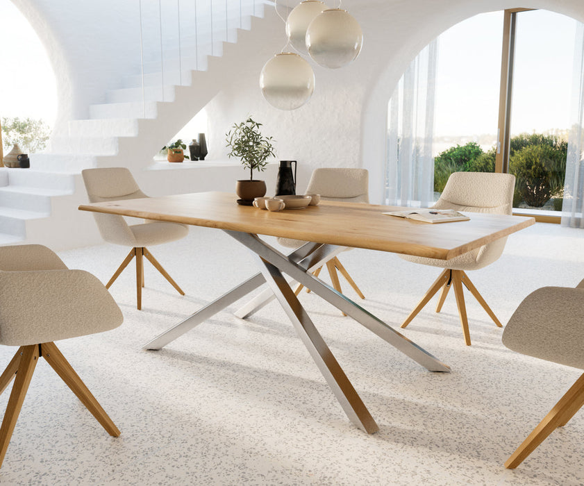 Dining Table Olympus Live Edge 200cm Oak Wood Natural Cross Frame Steel 32mm Top