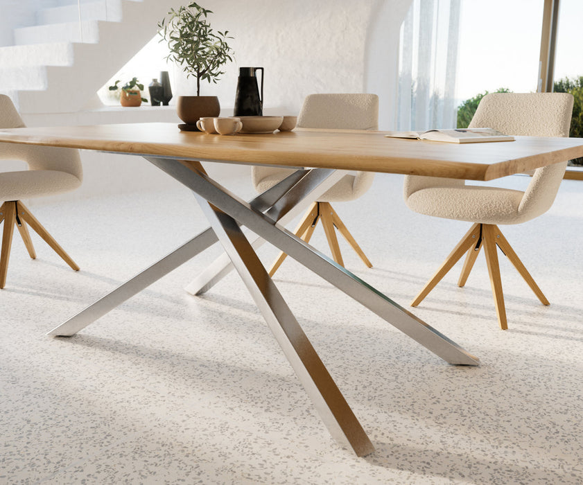 Dining Table Olympus Live Edge 200cm Oak Wood Natural Cross Frame Steel 32mm Top