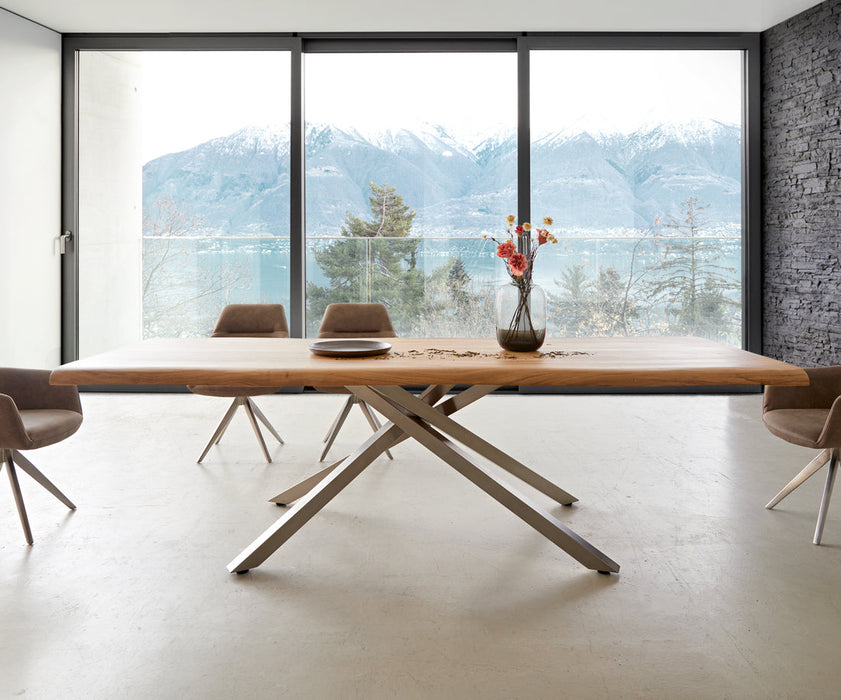 Dining Table Olympus Live Edge 260cm Acacia Wood Natural Cross Frame Steel 55mm Top