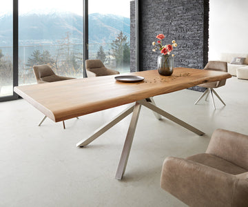 Dining Table Olympus Live Edge 260cm Acacia Wood Natural Cross Frame Steel 55mm Top