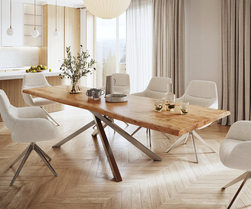 Dining Table Olympus Live Edge 300cm Acacia Wood Natural Cross Frame Steel 55mm Top