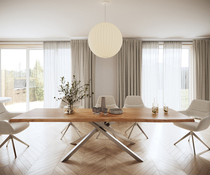 Dining Table Olympus Live Edge 300cm Acacia Wood Natural Cross Frame Steel 55mm Top