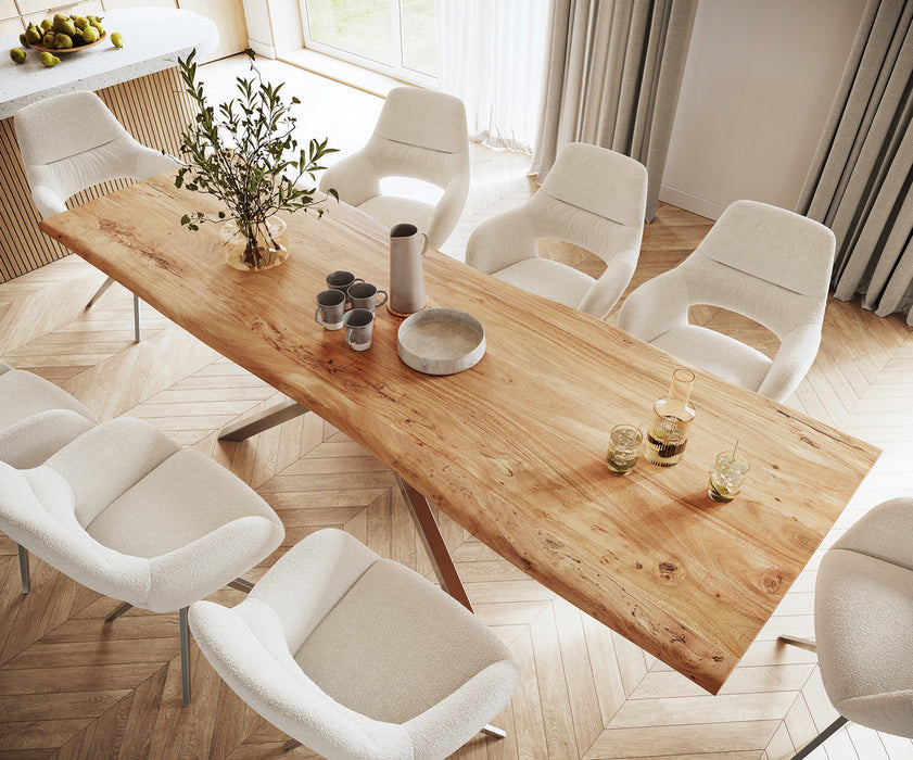 Dining Table Olympus Live Edge 300cm Acacia Wood Natural Cross Frame Steel 55mm Top