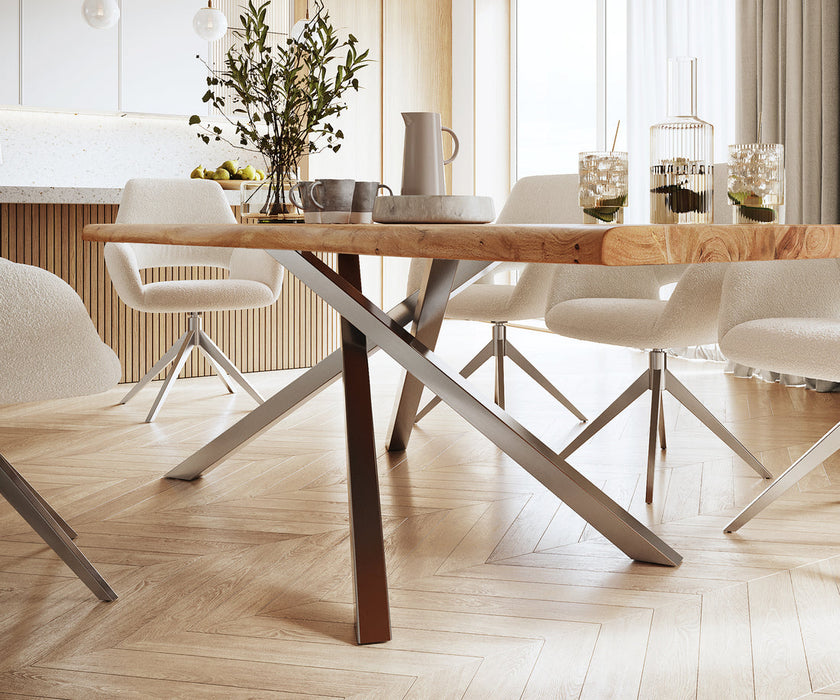 Dining Table Olympus Live Edge 300cm Acacia Wood Natural Cross Frame Steel 55mm Top