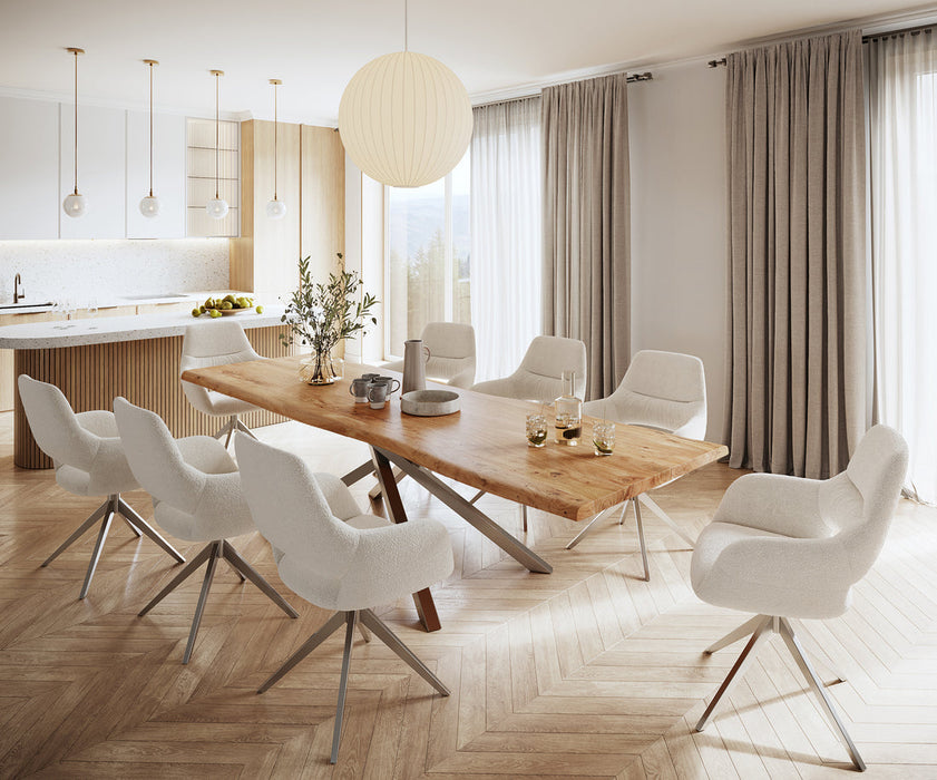 Dining Table Olympus Live Edge 300cm Acacia Wood Natural Cross Frame Steel 55mm Top