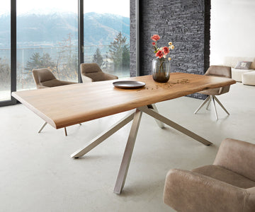 Dining Table Olympus Live Edge 240cm Acacia Wood Natural Cross Frame Steel 35mm Top