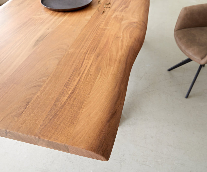 Dining Table Olympus Live Edge 240cm Acacia Wood Natural Cross Frame Steel 35mm Top
