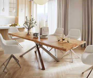 Dining Table Olympus Live Edge 280cm Acacia Wood Natural Cross Frame Steel 55mm Top