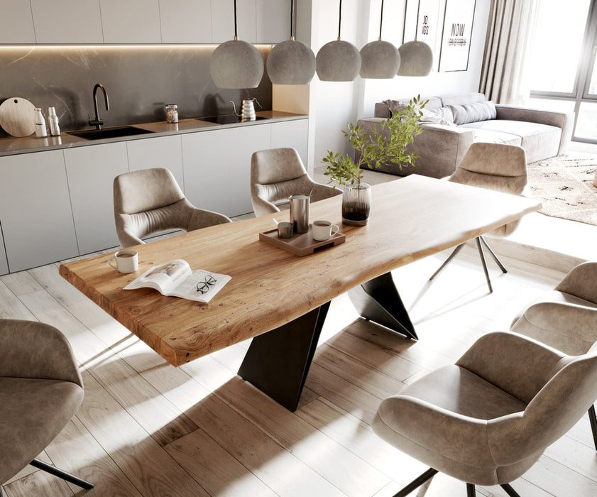 Dining Table Olympus Live Edge 260cm Acacia Wood Natural V-Frame Black 55mm Top