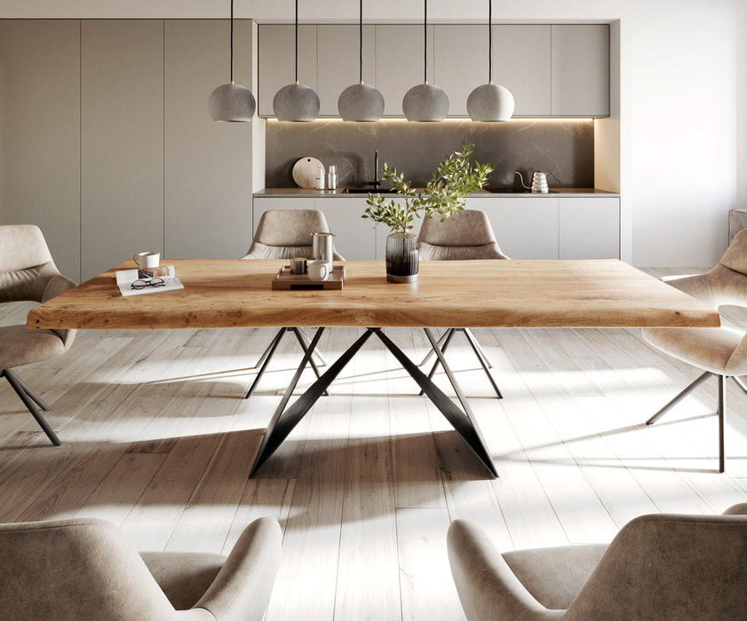 Dining Table Olympus Live Edge 260cm Acacia Wood Natural V-Frame Black 55mm Top