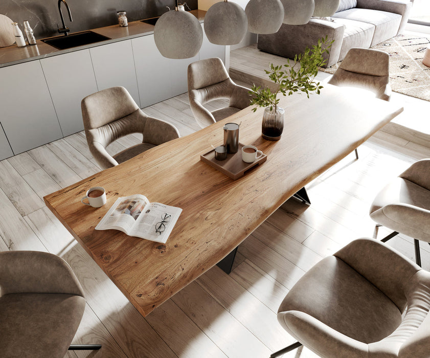 Dining Table Olympus Live Edge 260cm Acacia Wood Natural V-Frame Black 55mm Top