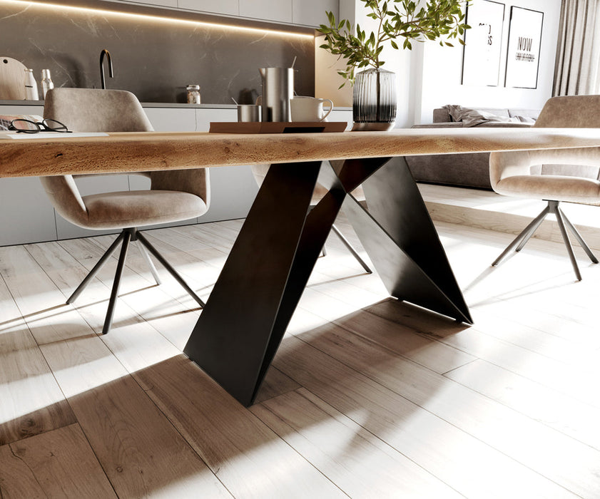 Dining Table Olympus Live Edge 260cm Acacia Wood Natural V-Frame Black 55mm Top