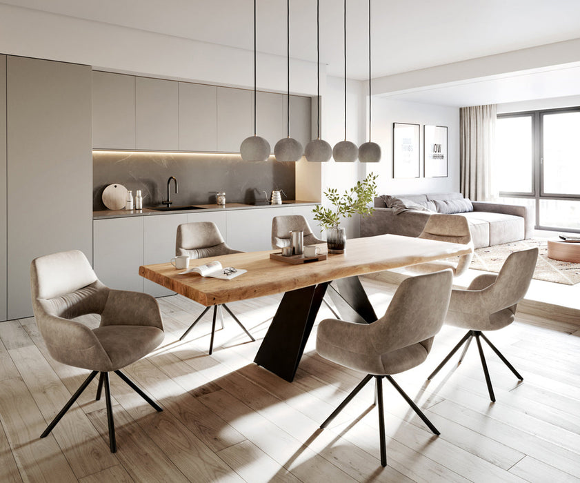Dining Table Olympus Live Edge 260cm Acacia Wood Natural V-Frame Black 55mm Top