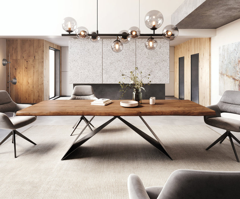 Dining Table Olympus Live Edge 260cm Acacia Wood Brown V-Frame Black 55mm Top