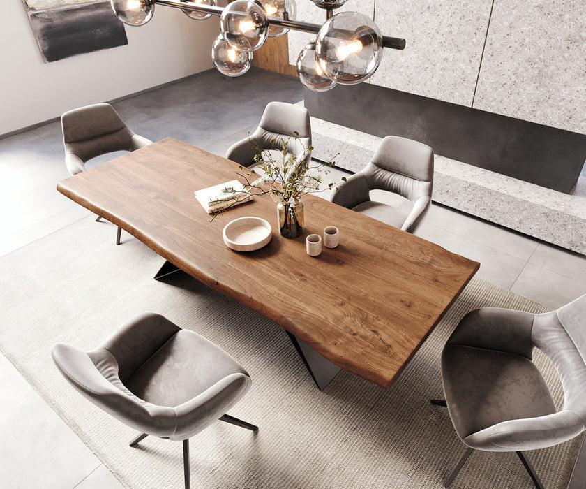 Dining Table Olympus Live Edge 260cm Acacia Wood Brown V-Frame Black 55mm Top
