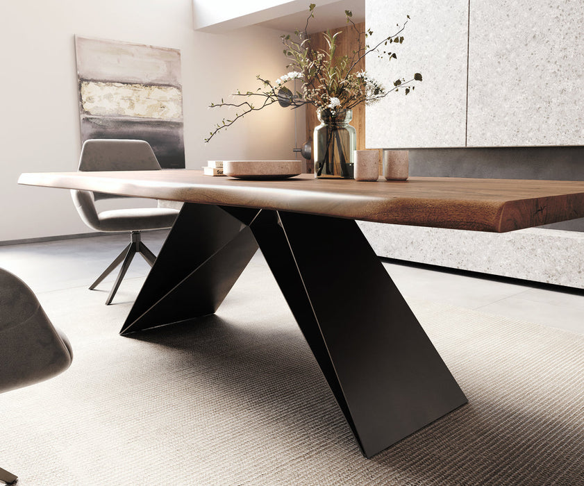 Dining Table Olympus Live Edge 260cm Acacia Wood Brown V-Frame Black 55mm Top